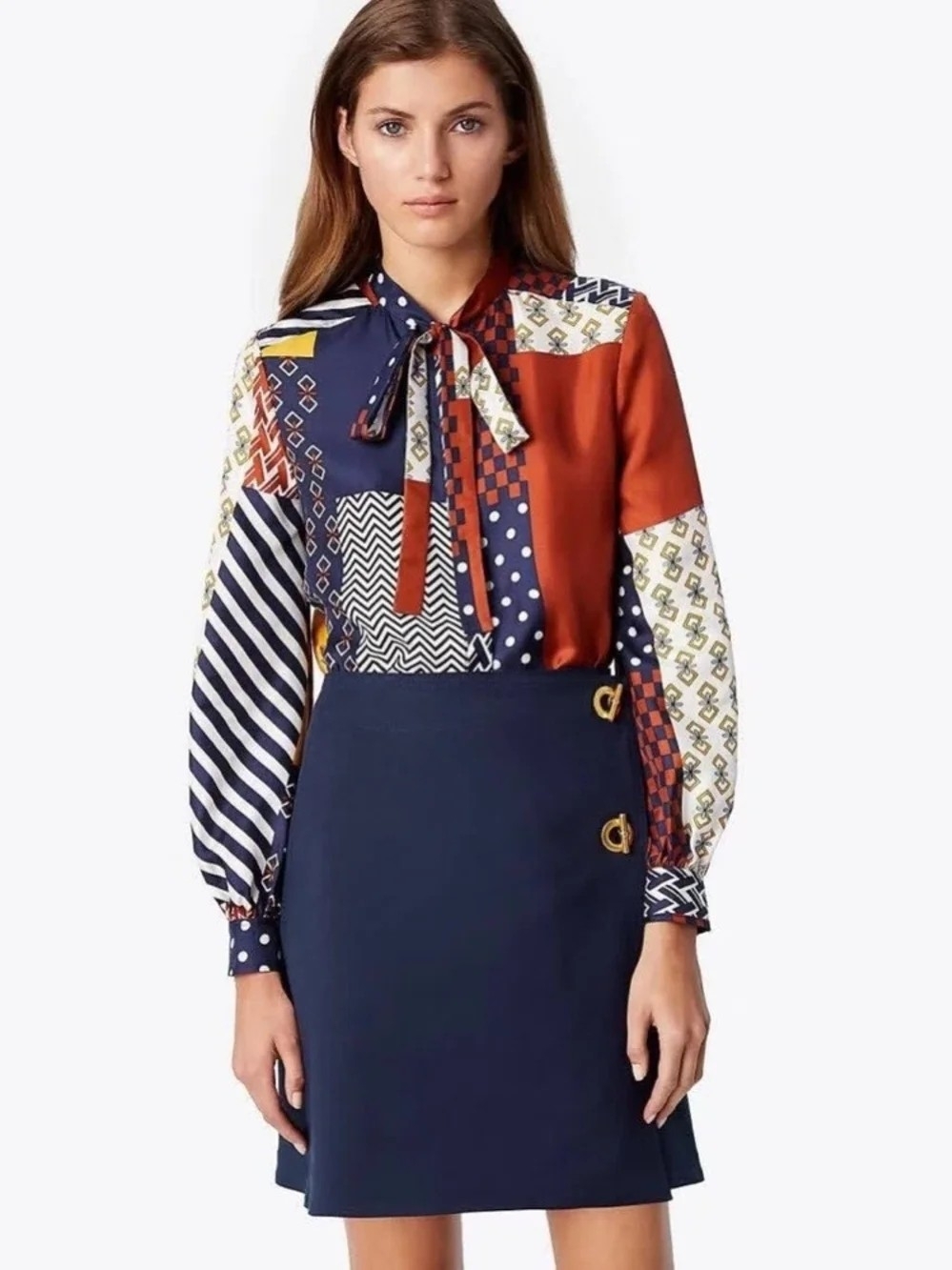 Tory Burch Vivian patchwork silk top 01200